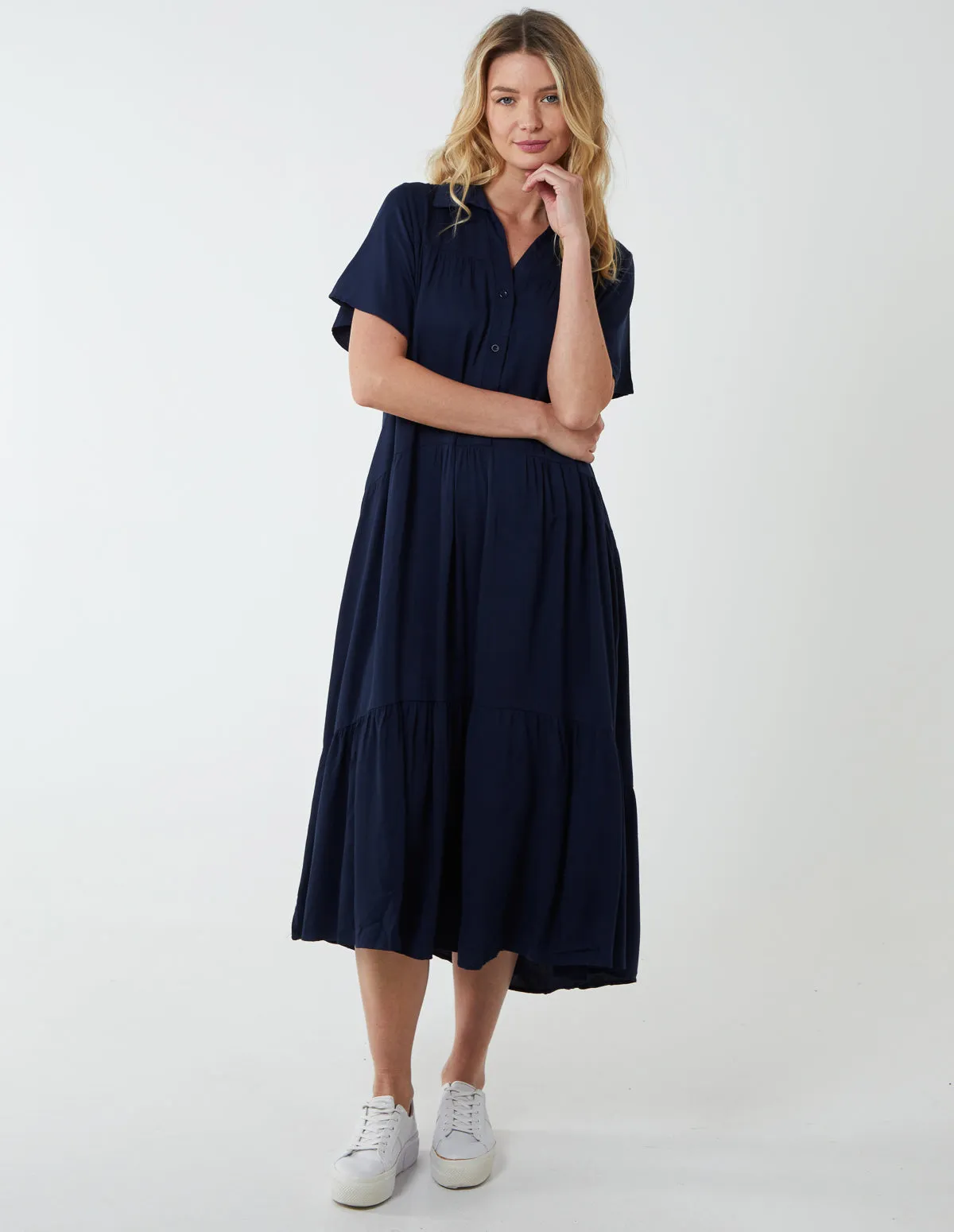 Drop Waist Tiered Midi Dress sold by Blue Vanilla