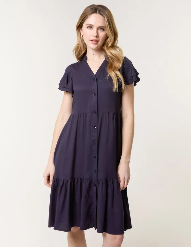 Angel Sleeve Button Front Midi sold by Blue Vanilla