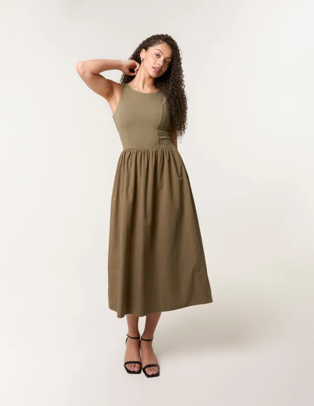 Mix Fabric Midi Dress sold by Blue Vanilla