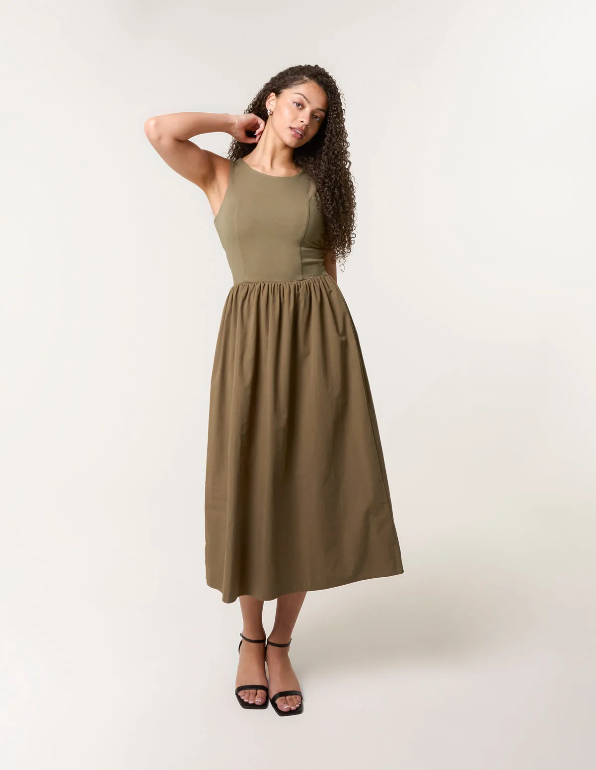 Mix Fabric Midi Dress sold by Blue Vanilla