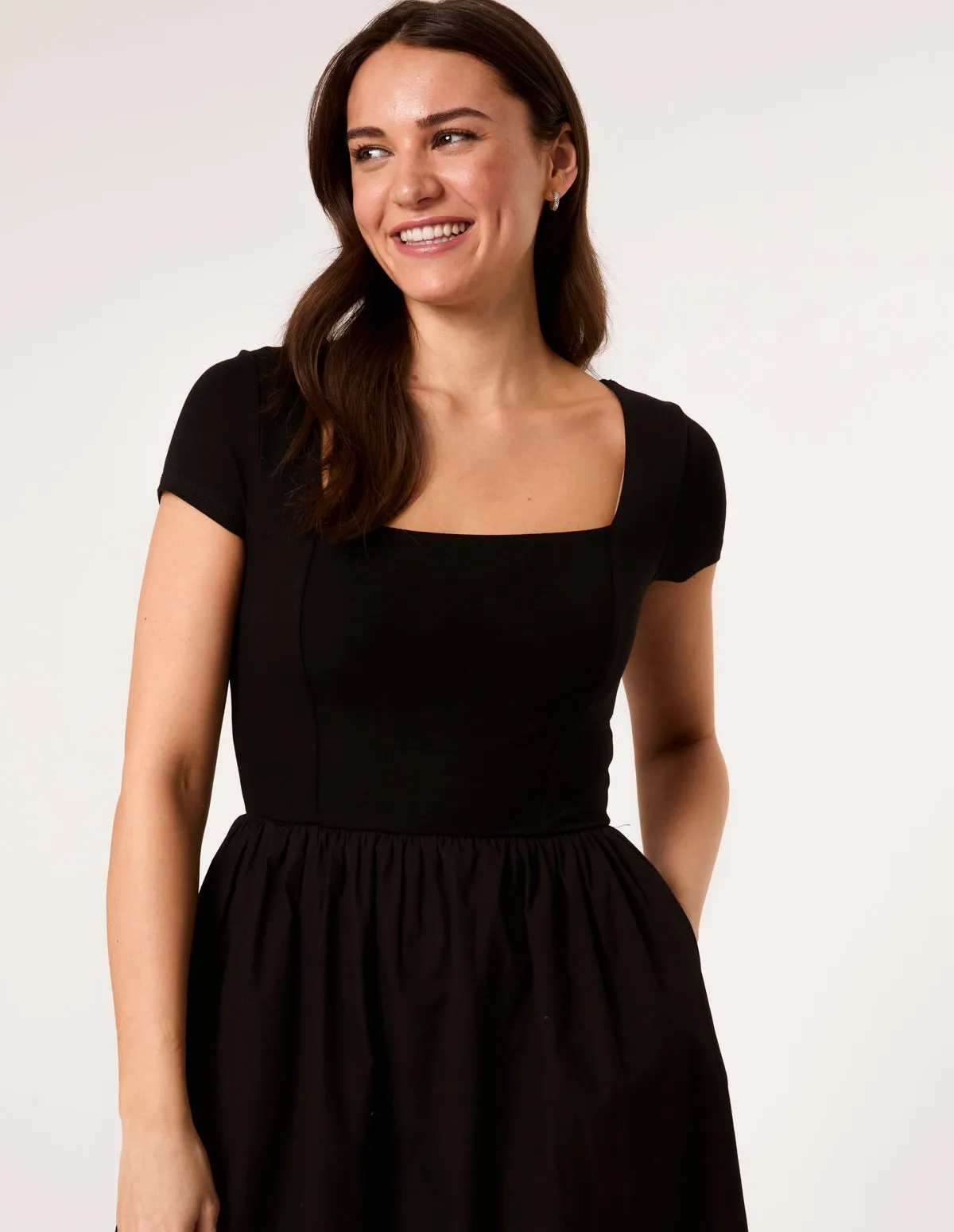 Square Neck Mix Fabric Midi Dress sold by Blue Vanilla product image thumbnail 2