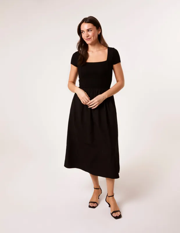 Square Neck Mix Fabric Midi Dress sold by Blue Vanilla