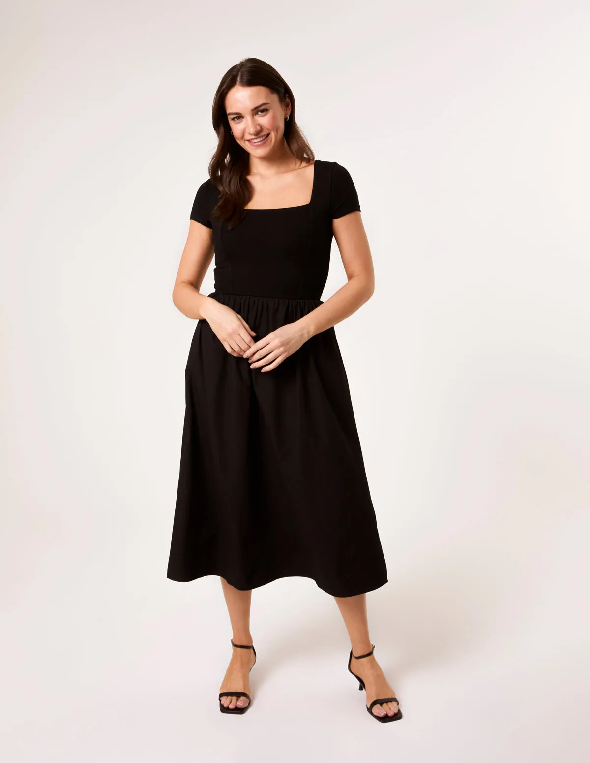 Square Neck Mix Fabric Midi Dress sold by Blue Vanilla product image thumbnail 3