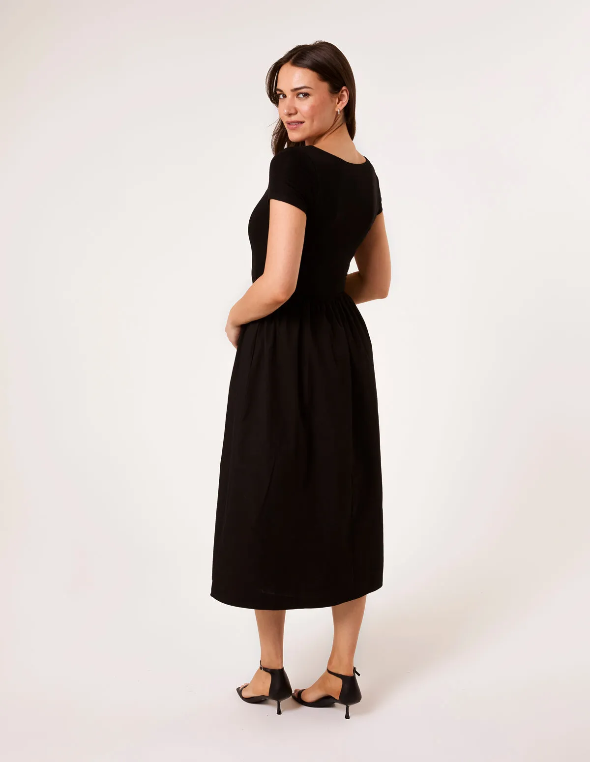 Square Neck Mix Fabric Midi Dress sold by Blue Vanilla product image thumbnail 4