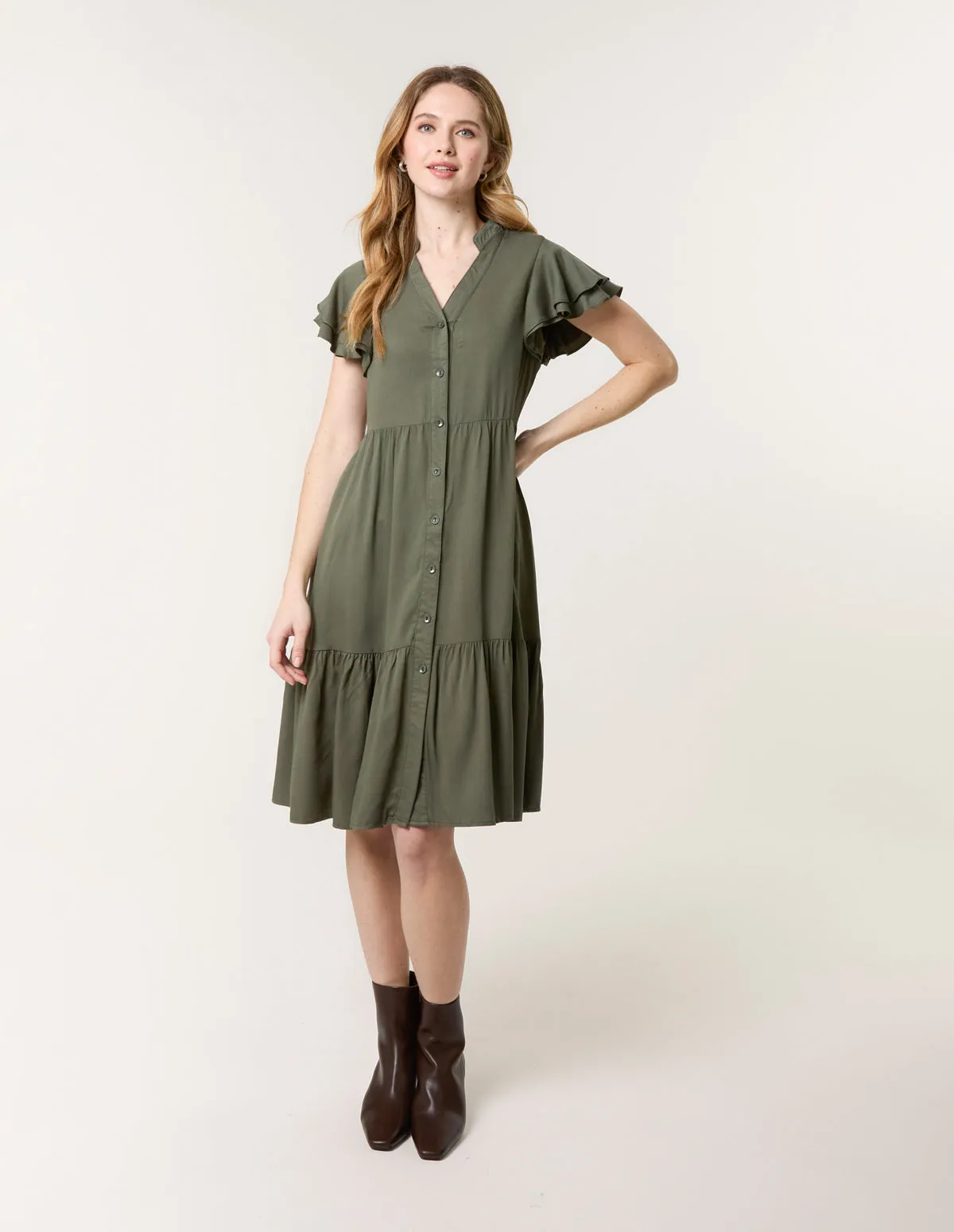 Angel Sleeve Button Front Midi Dress sold by Blue Vanilla product image thumbnail 3