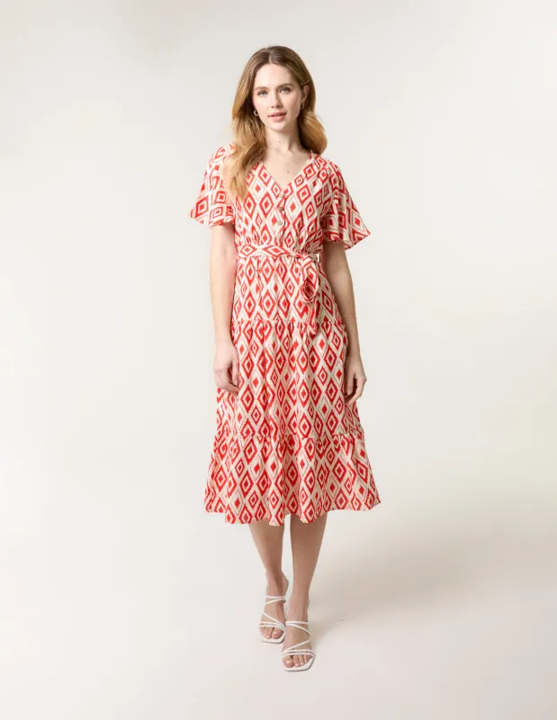 Diamond Print Button Front Midi Dress sold by Blue Vanilla