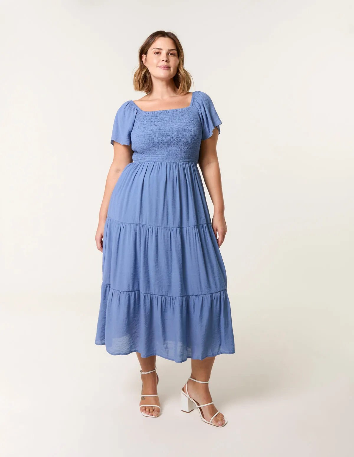 Curve Flutter Sleeve Midi Dress sold by Blue Vanilla product image thumbnail 4