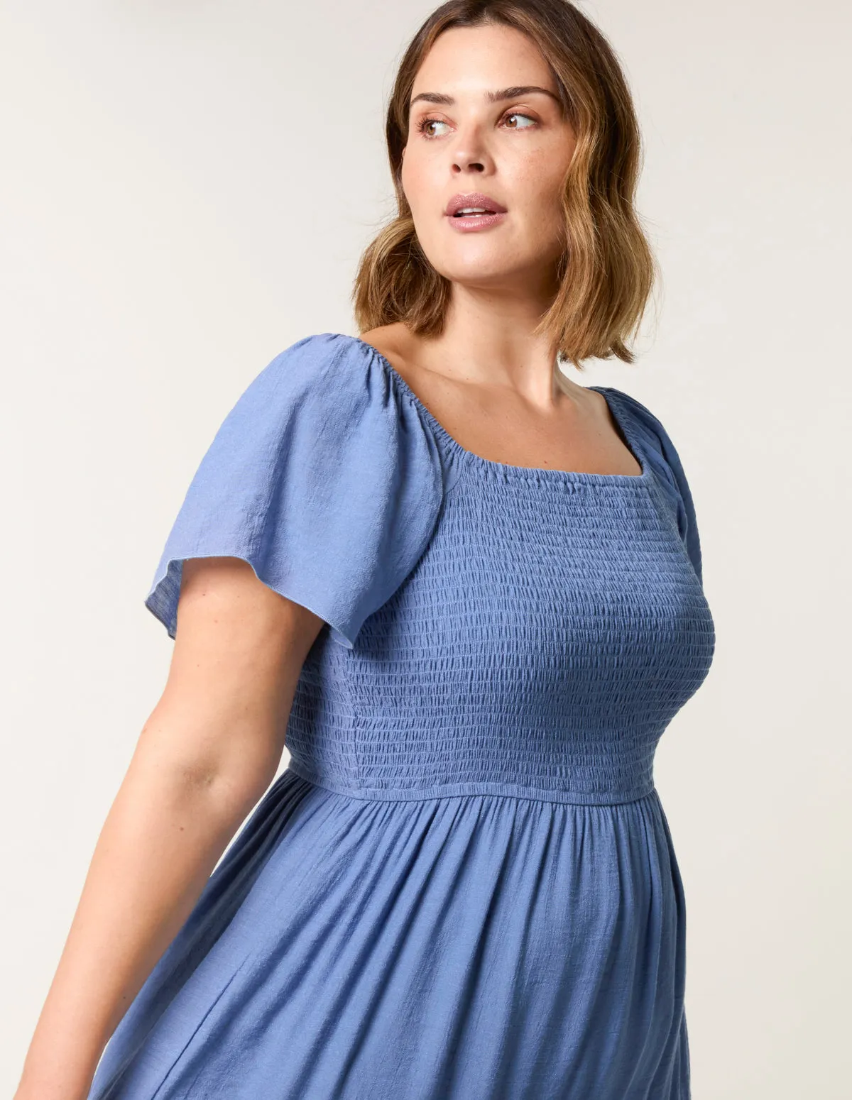 Curve Flutter Sleeve Midi Dress sold by Blue Vanilla product image thumbnail 5
