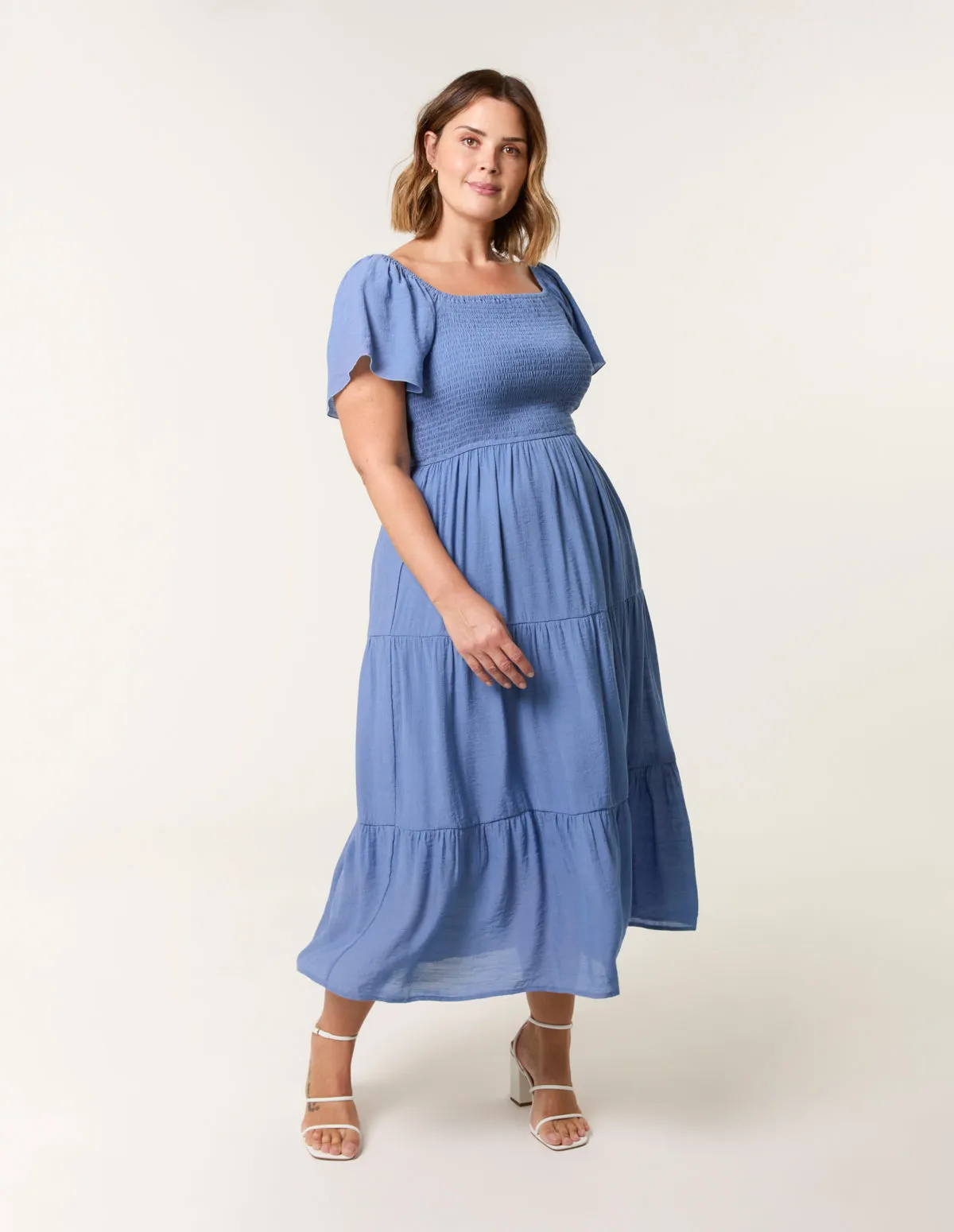 Curve Flutter Sleeve Midi Dress sold by Blue Vanilla