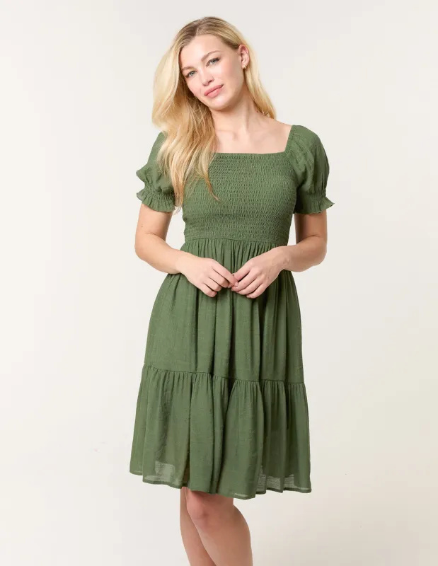 Shirred Puff Sleeve Mini Dress sold by Blue Vanilla