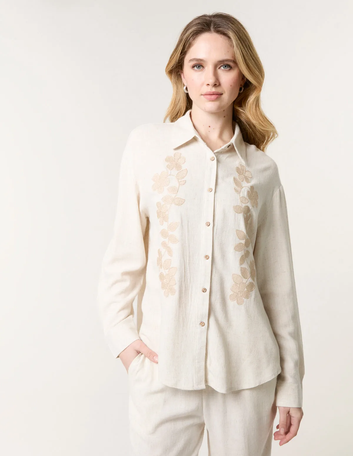 Linen Flower Embroidery Blouse sold by Blue Vanilla