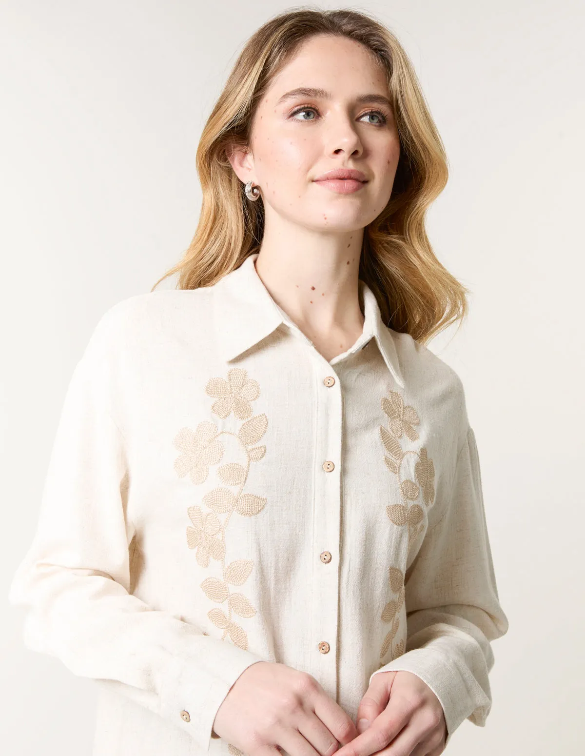Linen Flower Embroidery Blouse sold by Blue Vanilla product image thumbnail 3