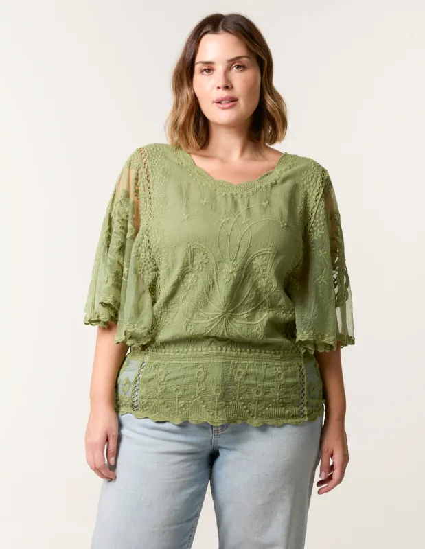 Curve Floral Lace Butterfly Sleeve Blouse sold by Blue Vanilla