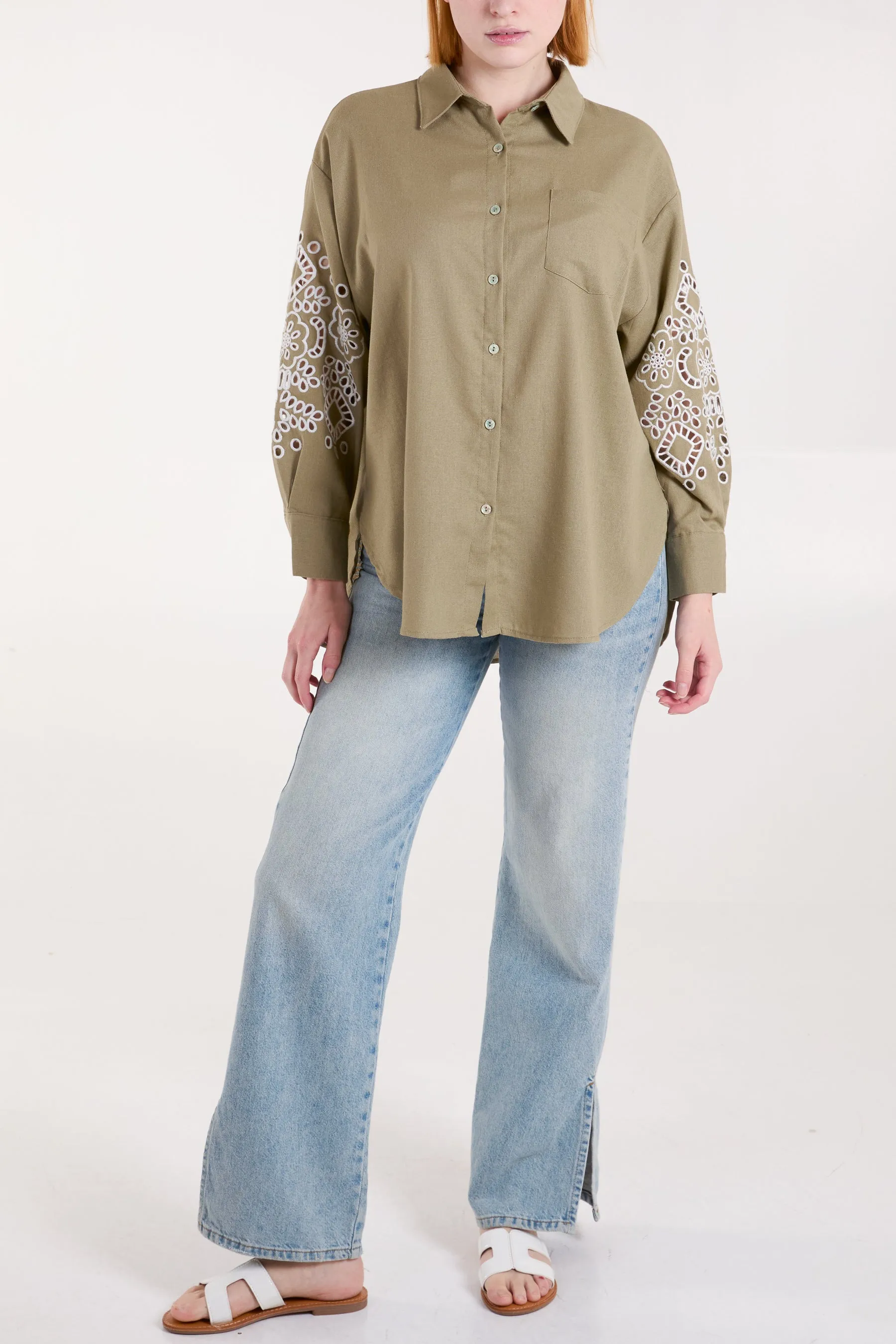 Embroidered Sleeve Linen Shirt sold by Blue Vanilla product image thumbnail 3