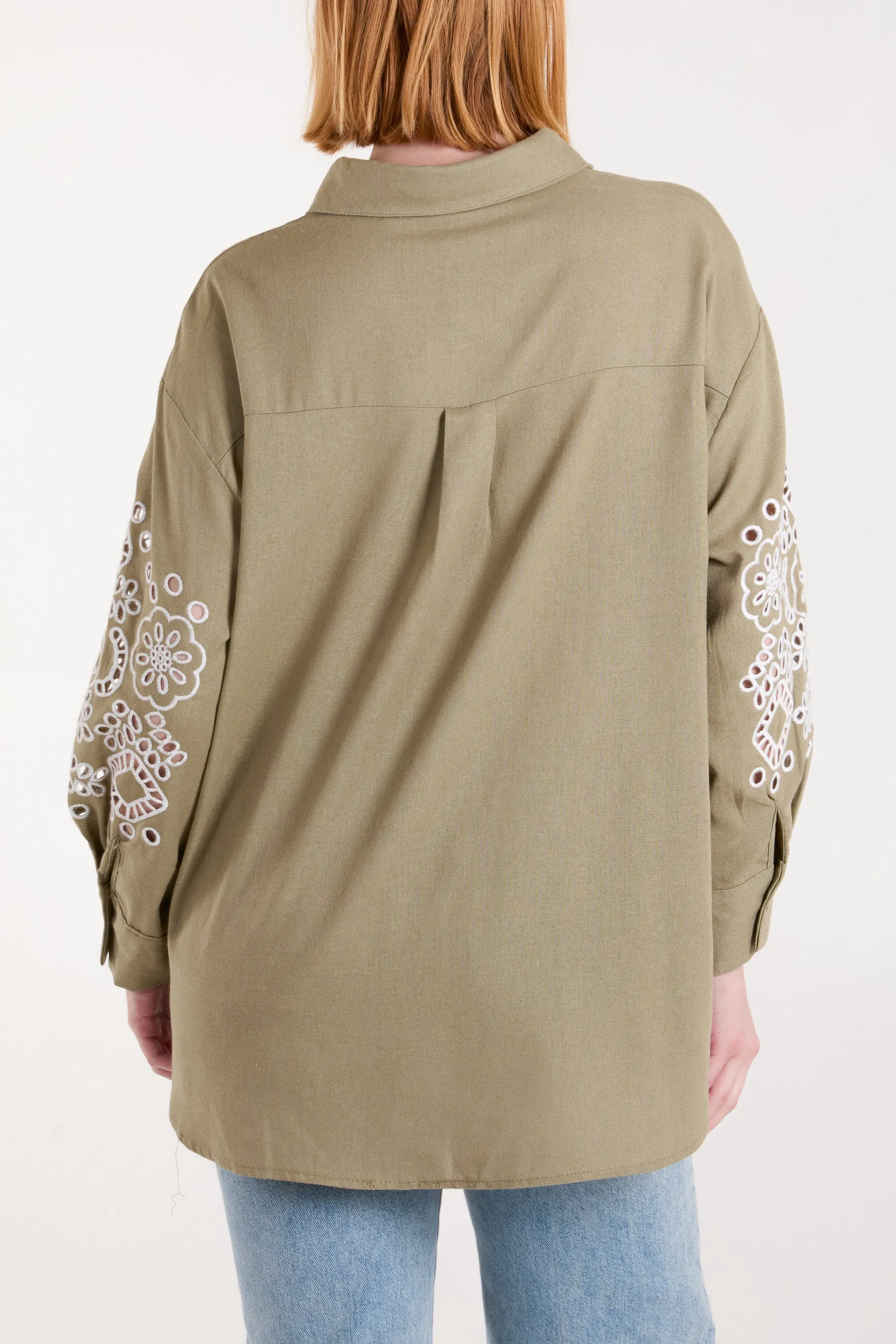 Embroidered Sleeve Linen Shirt sold by Blue Vanilla product image thumbnail 4