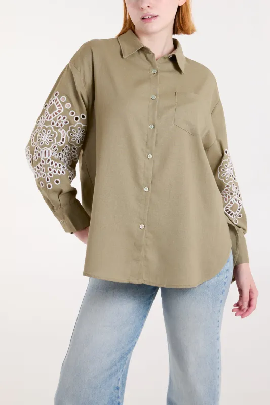 Embroidered Sleeve Linen Shirt sold by Blue Vanilla