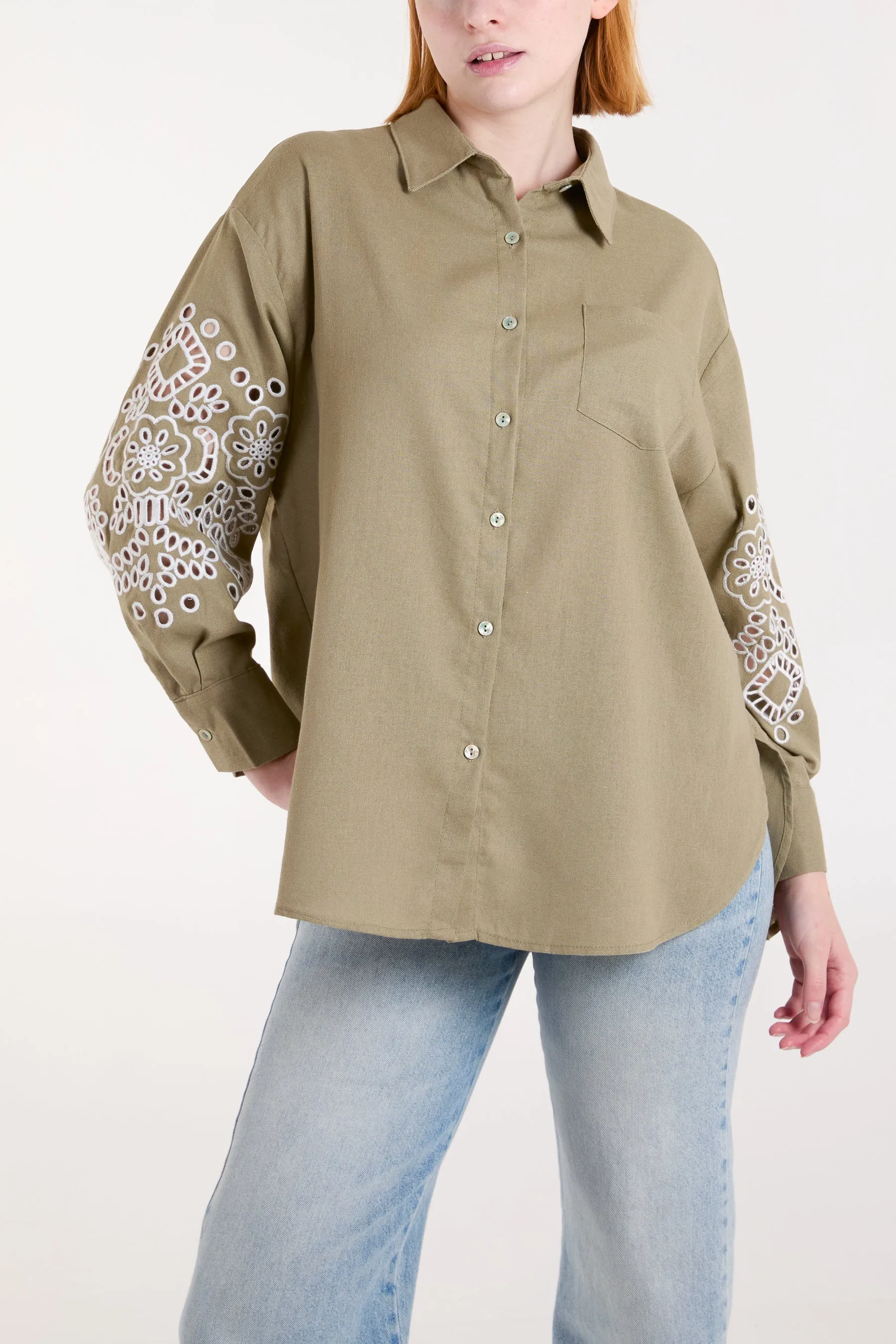 Embroidered Sleeve Linen Shirt sold by Blue Vanilla