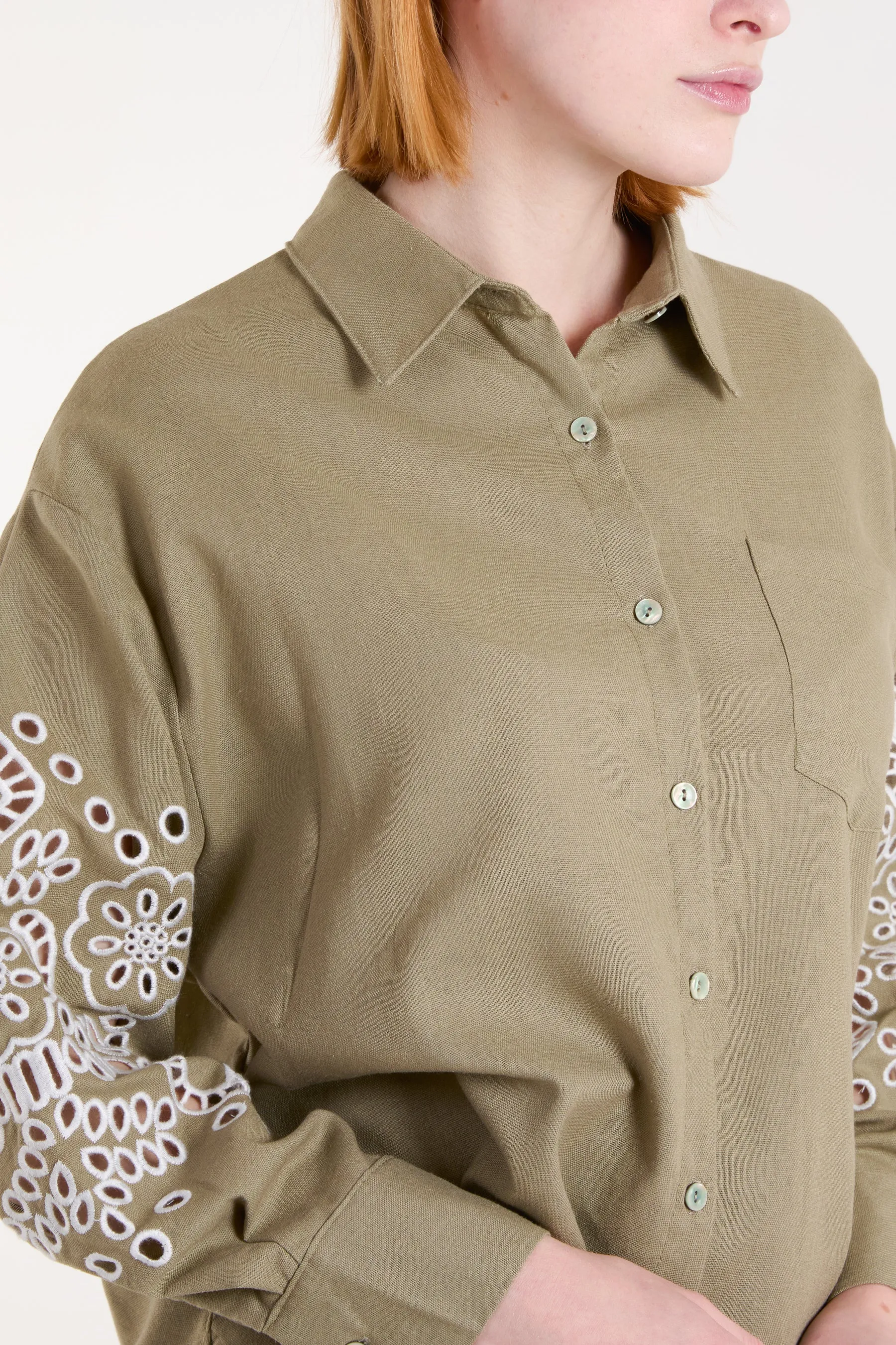 Embroidered Sleeve Linen Shirt sold by Blue Vanilla product image thumbnail 2