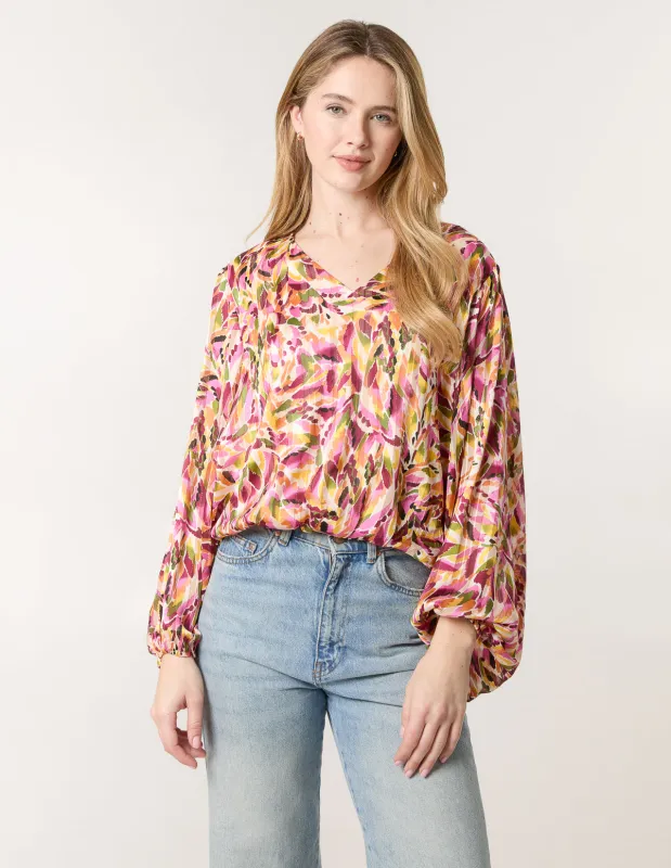 Printed V Neck Puffball Top sold by Blue Vanilla