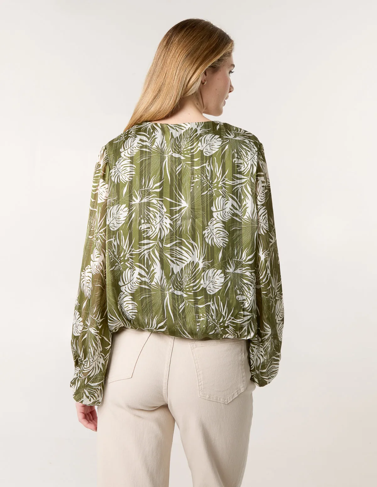 Leaf Print V Neck Puffball Top sold by Blue Vanilla product image thumbnail 4