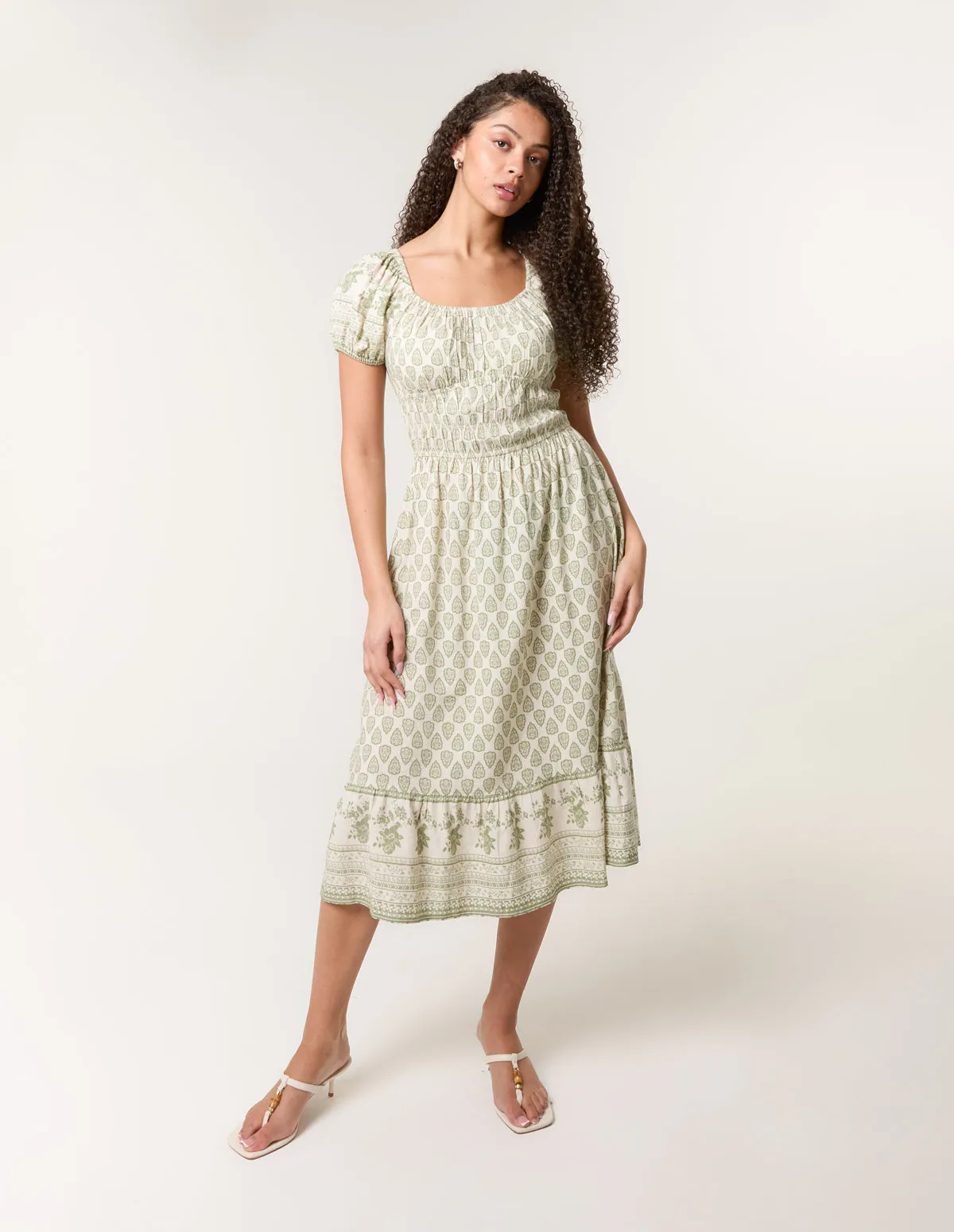 Border Print Puff Sleeve Midi Dress sold by Blue Vanilla product image thumbnail 3