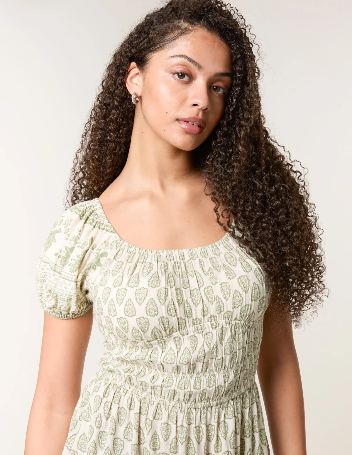 Border Print Puff Sleeve Midi Dress sold by Blue Vanilla product image thumbnail 2