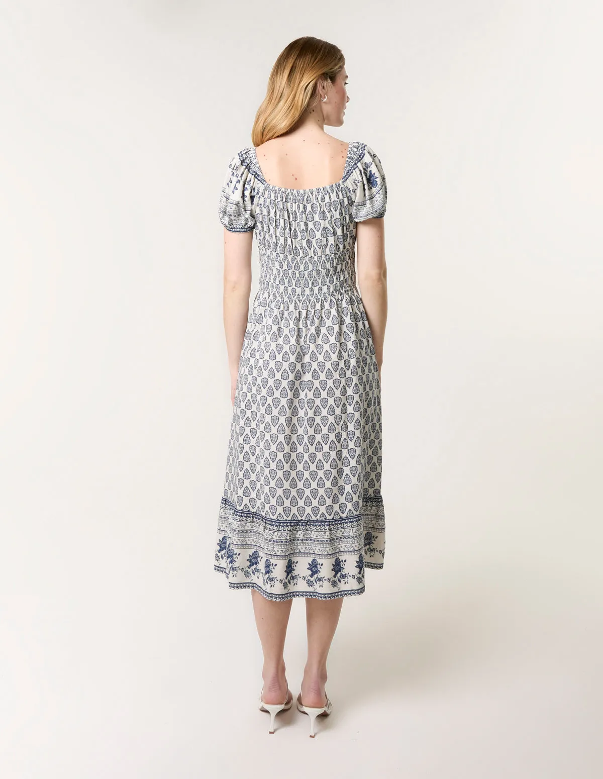 Border Print Puff Sleeve Midi Dress sold by Blue Vanilla product image thumbnail 4