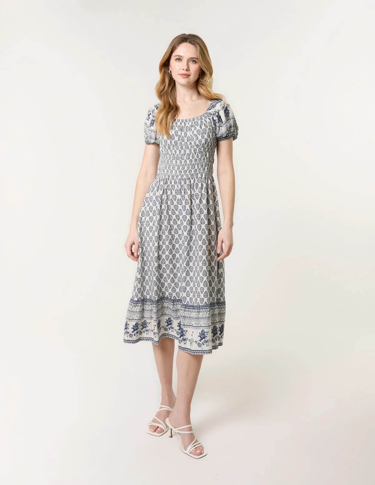 Border Print Puff Sleeve Midi Dress sold by Blue Vanilla product image thumbnail 3