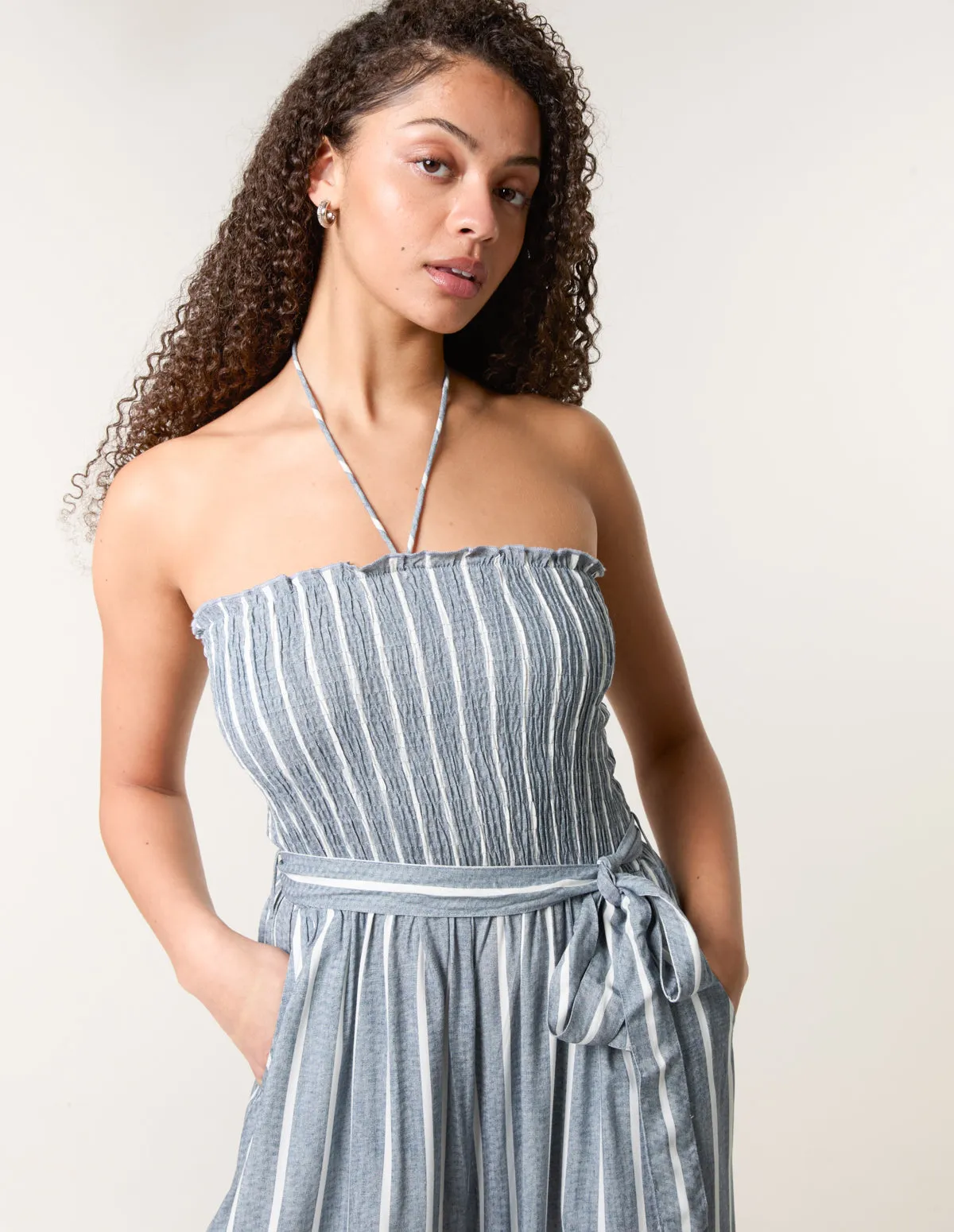 Shirred Tie Neck Jumpsuit sold by Blue Vanilla product image thumbnail 2