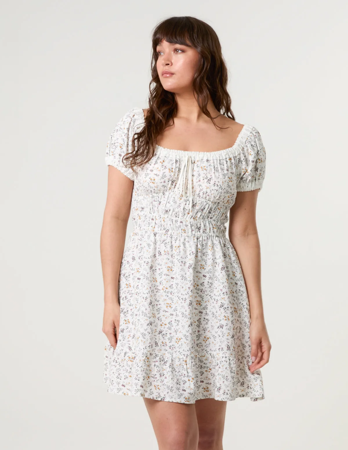 Puff Sleeve Shirred Mini Dress sold by Blue Vanilla