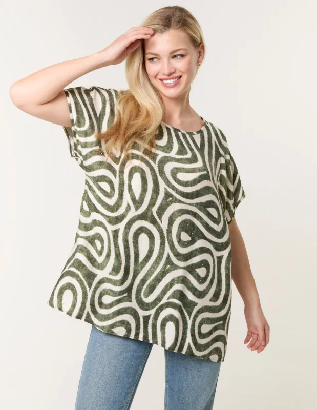 Round Neck Top With Abstract Print sold by Blue Vanilla