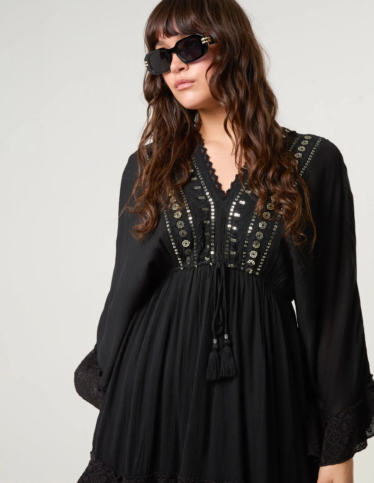 Embellished Kimono Sleeve Mini Dress sold by Blue Vanilla