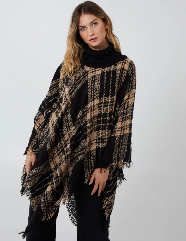 Check Roll Neck Poncho sold by Blue Vanilla