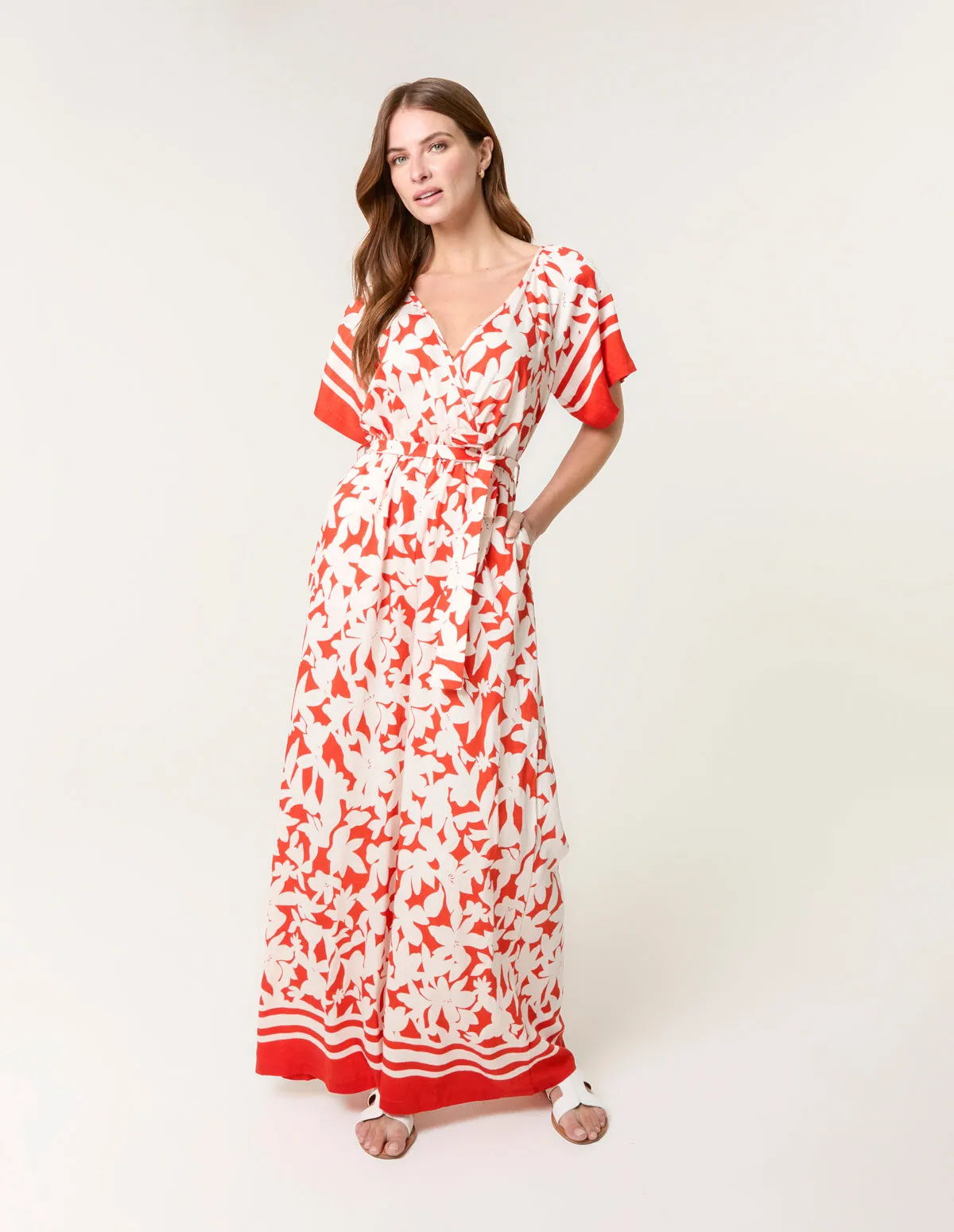 Tropical Print Wrap Belted Waist Jumpsuit sold by Blue Vanilla