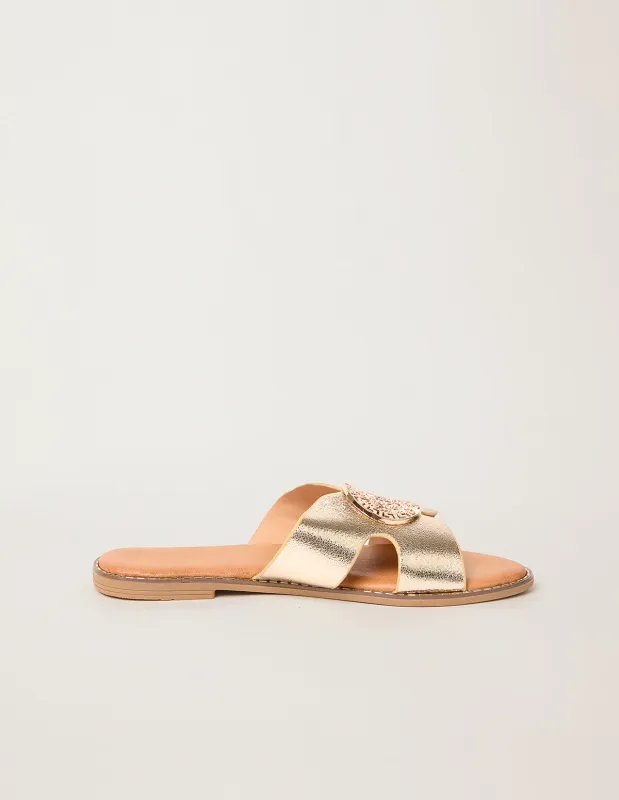 Gold Circle Front Sandals sold by Blue Vanilla