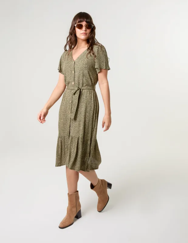 Coconut Button V Neck Tie Waist Midi Dress sold by Blue Vanilla
