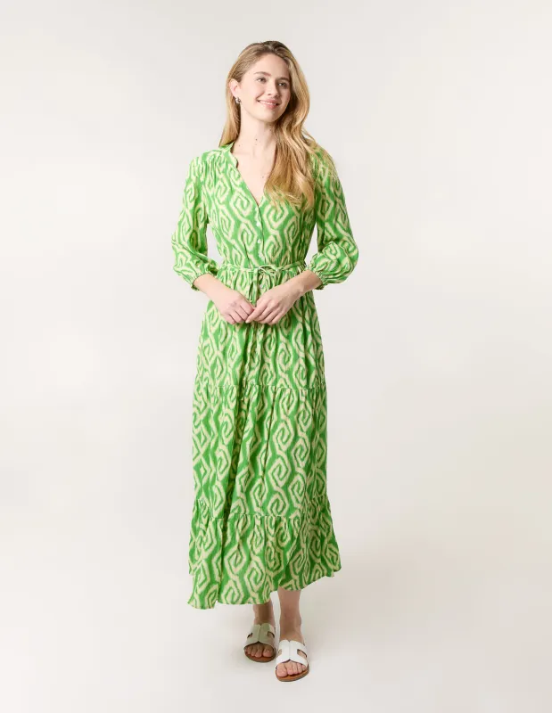 Abstract Button Front Belted Dress sold by Blue Vanilla