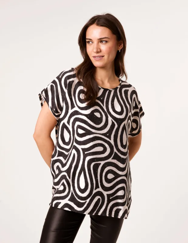 Round Neck Top With Abstract Print sold by Blue Vanilla