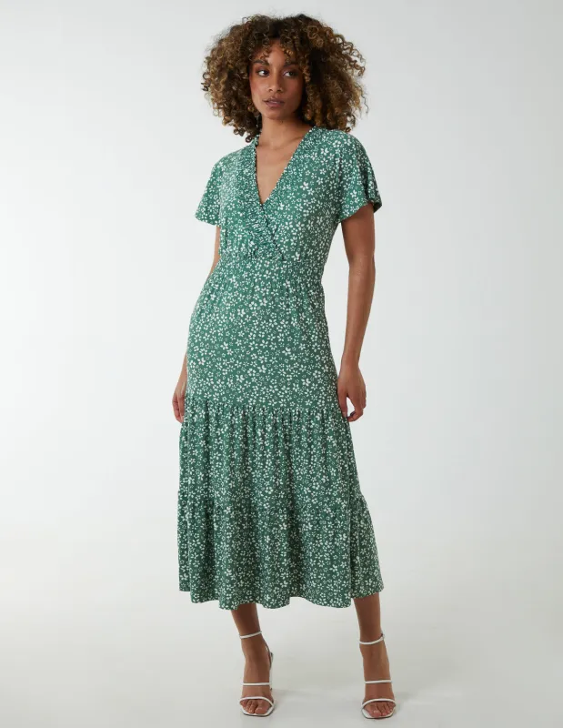 Wrap Shirring Elastic Midi Dress sold by Blue Vanilla