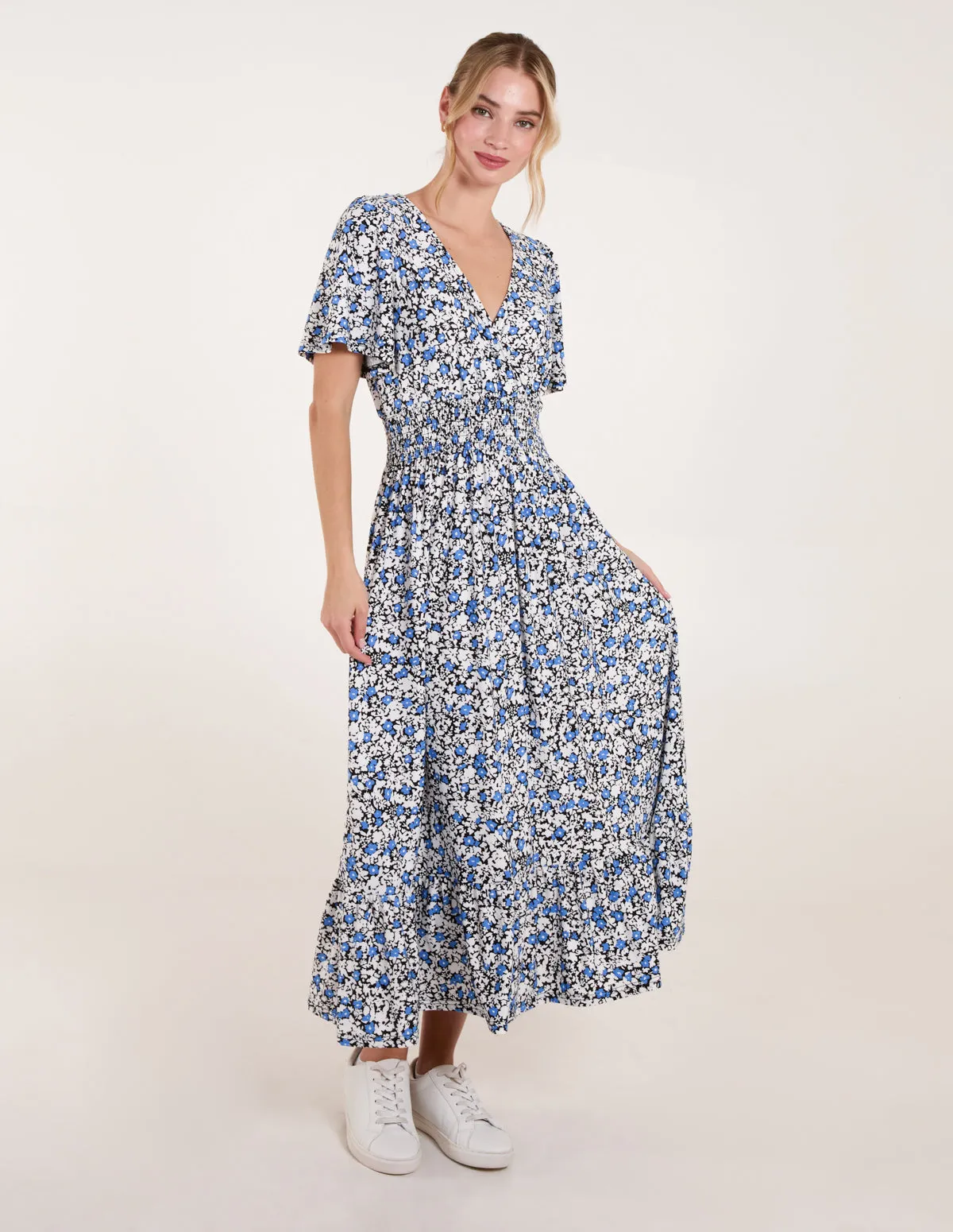 Ditsy Floral Wrap Front Shirred Waist Maxi Dress sold by Blue Vanilla
