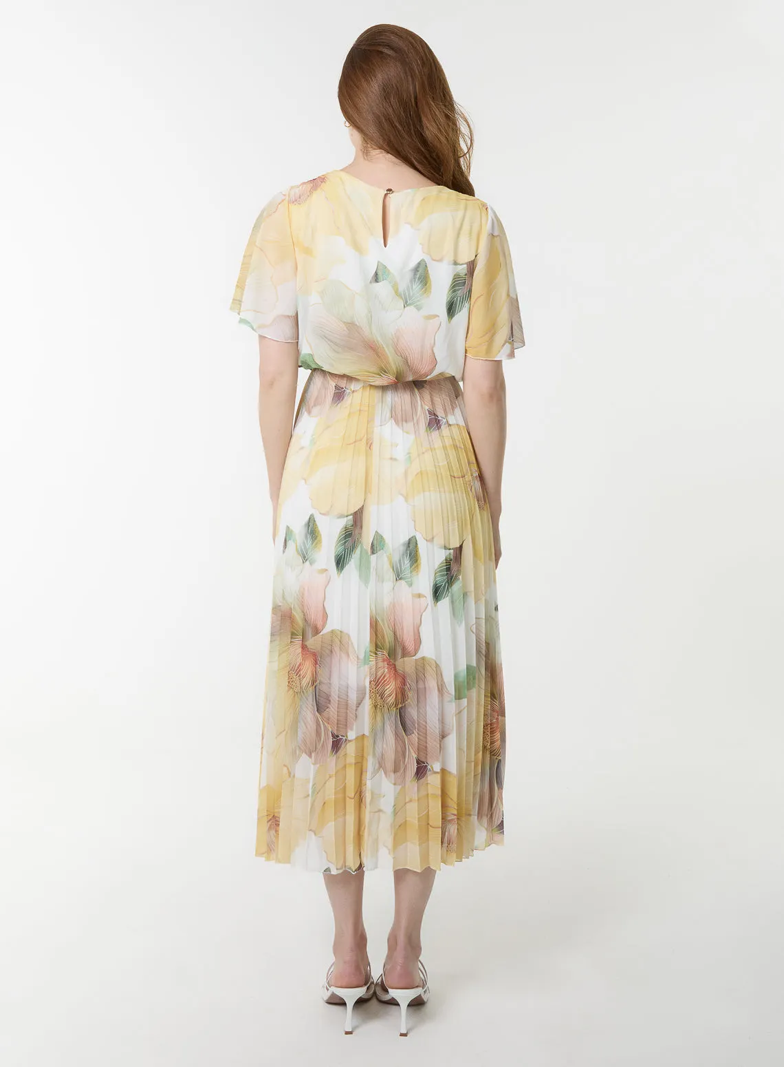Floral Scoop Neck Flutter Sleeve Pleat Dress sold by Blue Vanilla product image thumbnail 5