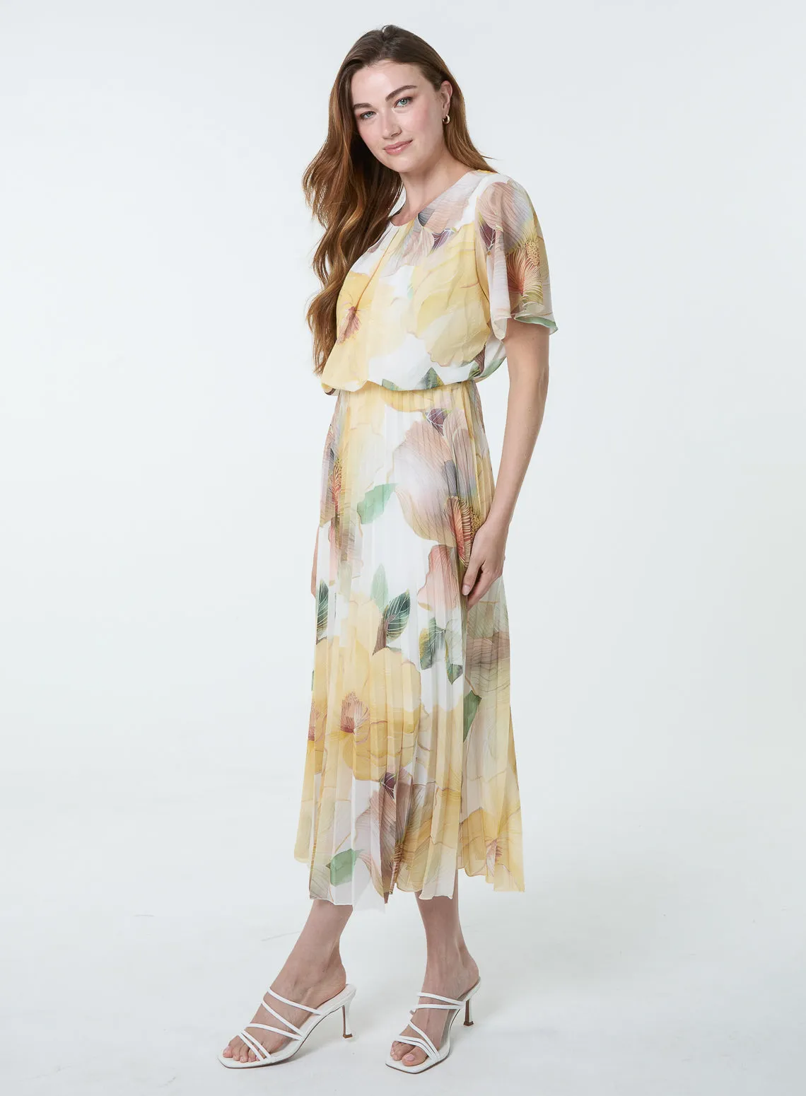 Floral Scoop Neck Flutter Sleeve Pleat Dress sold by Blue Vanilla product image thumbnail 4
