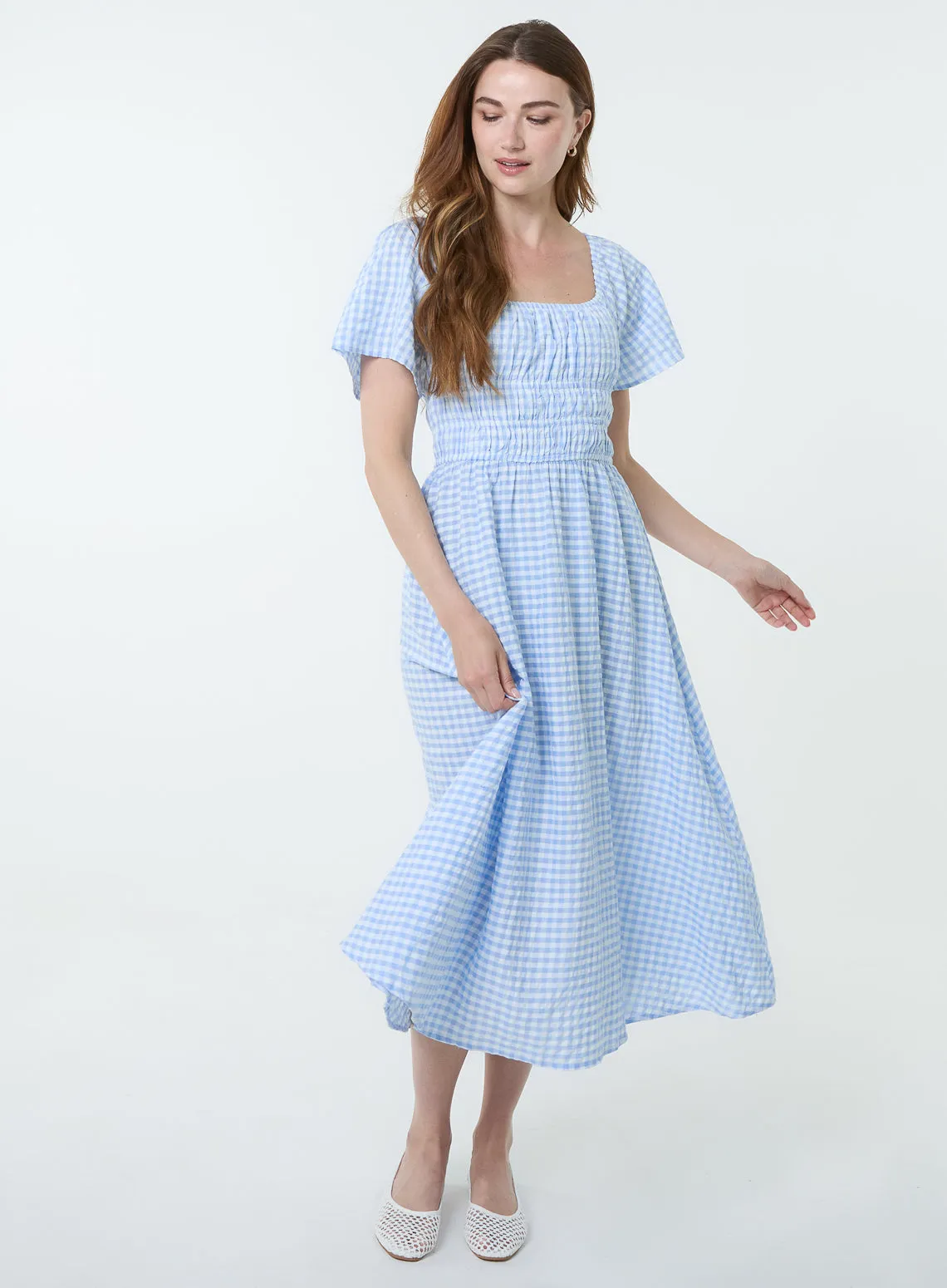Shirred Gingham Midi Dress sold by Blue Vanilla product image thumbnail 3