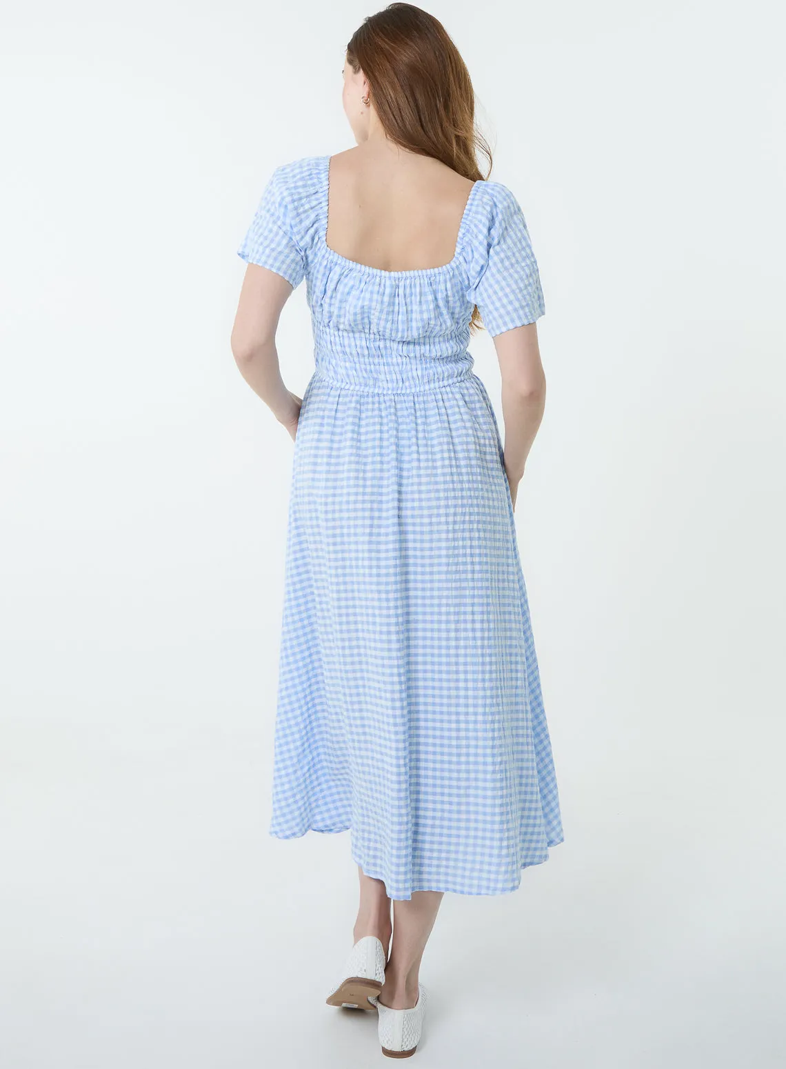 Shirred Gingham Midi Dress sold by Blue Vanilla product image thumbnail 4