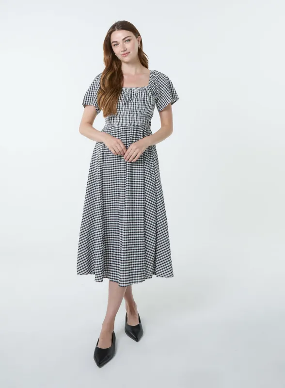 Shirred Gingham Midi Dress sold by Blue Vanilla