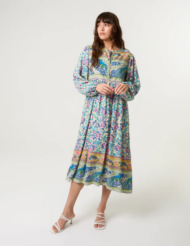 Printed Tie Front Midi Dress sold by Blue Vanilla
