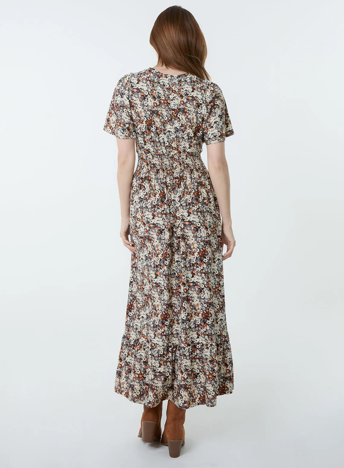 Ditsy Floral Wrap Front Shirred Waist Maxi Dress sold by Blue Vanilla product image thumbnail 4