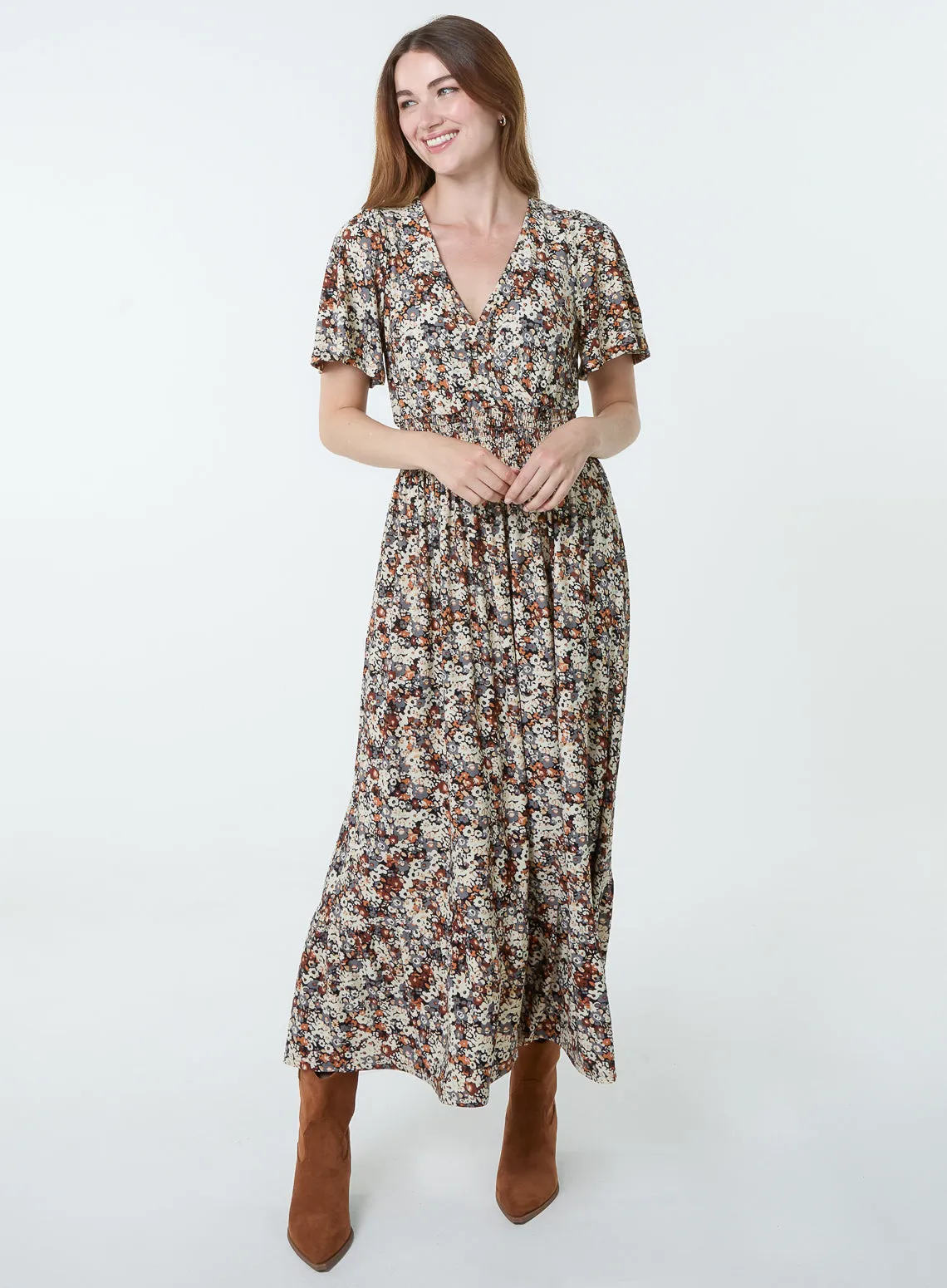 Ditsy Floral Wrap Front Shirred Waist Maxi Dress sold by Blue Vanilla