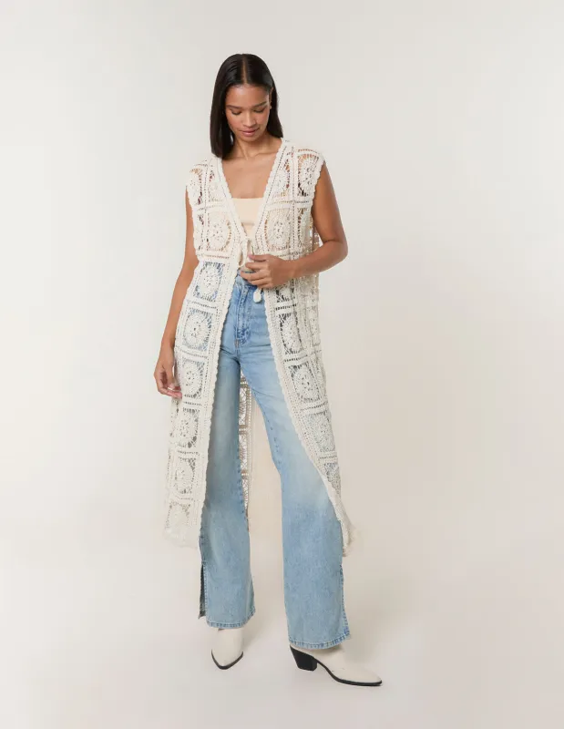 Crochet Detailed Tie Front Cardigan sold by Blue Vanilla