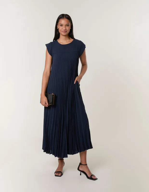Pleated Plain Long Dress sold by Blue Vanilla